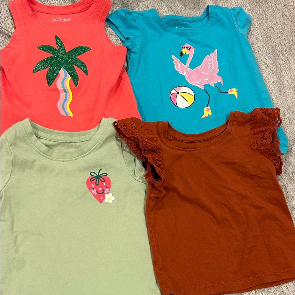 3 tops- Coral, green, vibrant blue, and rust